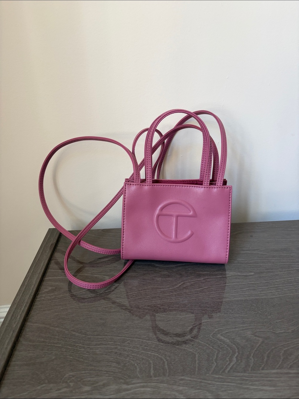 Telfar Pink Mini Shopping Bag with Long Strap